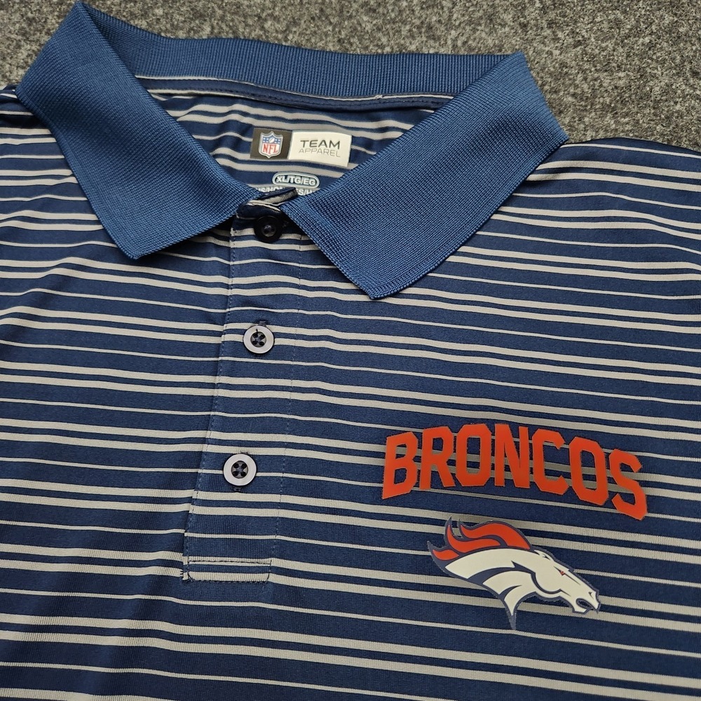 NWT NFL Team Apparel Denver Broncos Men's Blue Gray Striped Polo Shirt Size XL